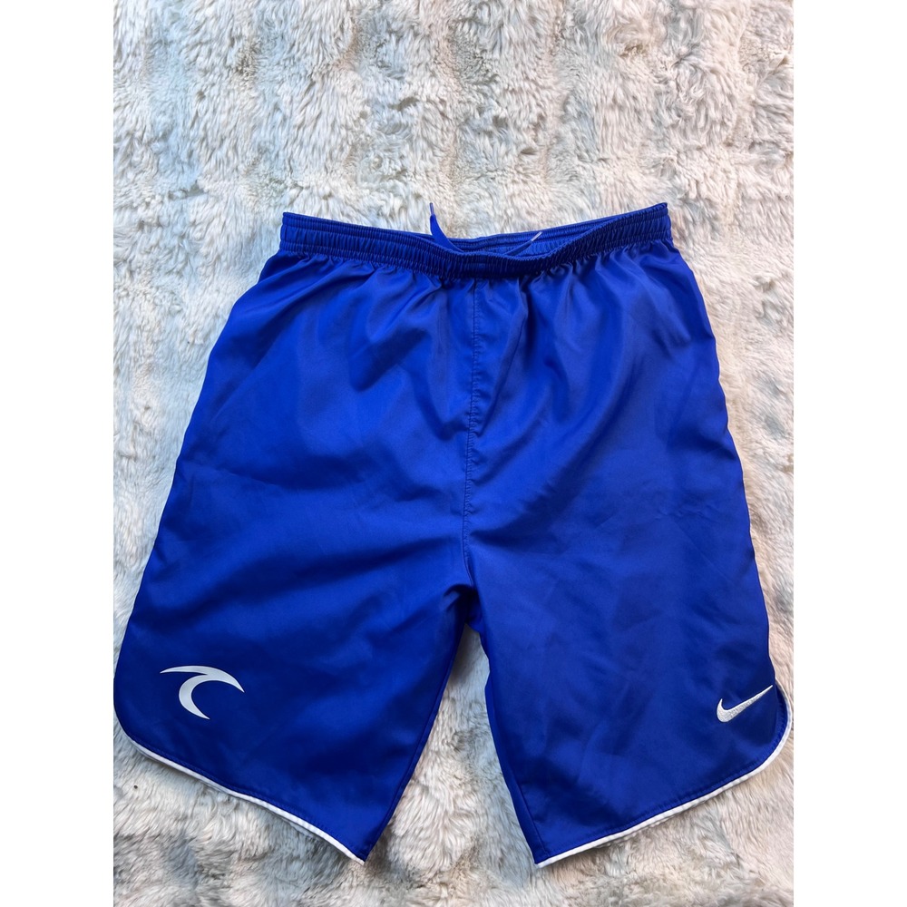 Nike Mens Royal Blue Soccer Training Athletic Shorts White Swoosh Piping. A38